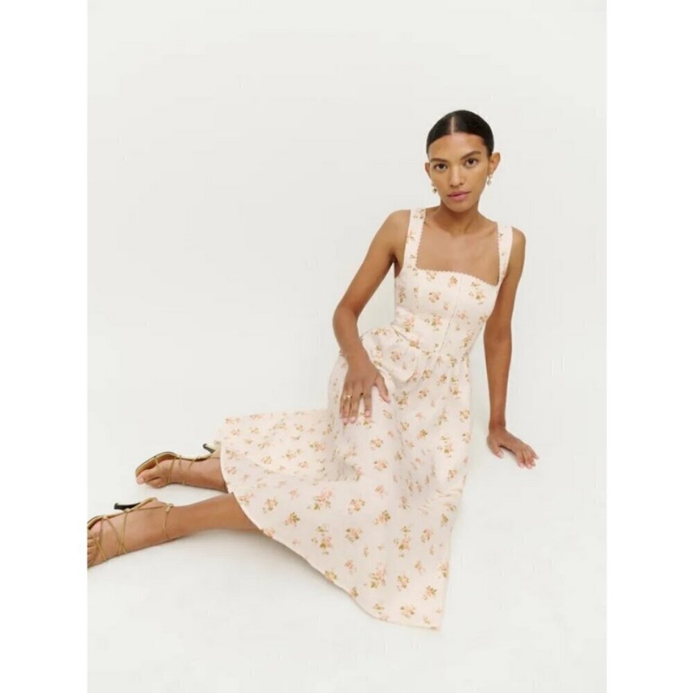 💕REFORMATION💕 Tagliatelle Linen Dress ~ Mildred Floral Print 12 NWT - Picture 7 of 16